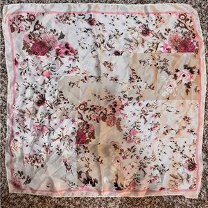 Floral Square Scarf in Pink, Brown and Cream